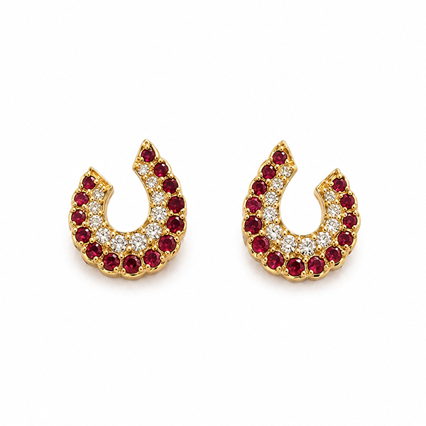 14K Ruby Diamond Swirl Earrings